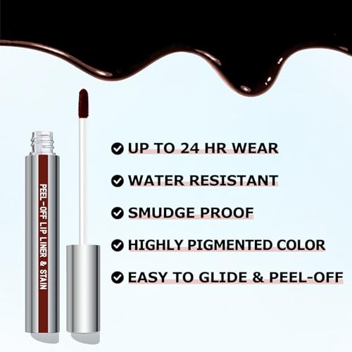 Cilrofelr Peel Off Lip Liner Stain, Long Wear Tattoo Lip Liner with Tweezer, Peel Off Lip Stain with Matte Finish, Long Lasting, Waterproof, Transfer-proof, Highly Pigmented Color (Cocoa) - Morena Vogue