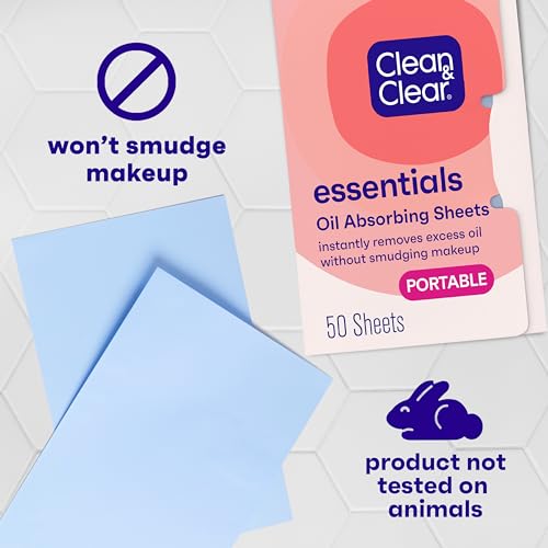 Clean & Clear Oil Absorbing Facial Sheets, Portable Blotting Papers for Face & Nose, Absorbing Blotting Sheets for Oily Skin to Instantly Remove Excess Oil & Shine, 3 x 50 ct - Morena Vogue