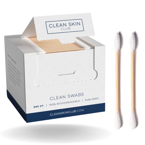 Clean Skin Club Clean Swabs | 500CT | One Pointed Tip | Biodegradable + Organic Cotton & Bamboo | Makeup & Nail Polish Touch-ups | Chlorine-Free & Hypoallergenic (500 Count) - Morena Vogue