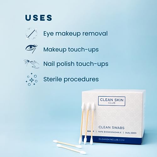 Clean Skin Club Clean Swabs | 500CT | One Pointed Tip | Biodegradable + Organic Cotton & Bamboo | Makeup & Nail Polish Touch-ups | Chlorine-Free & Hypoallergenic (500 Count) - Morena Vogue