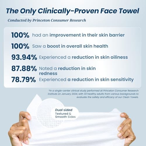 Clean Skin Club Clean Towels XL, 100% USDA Biobased Face Towel, Disposable Face Towelette, Makeup Remover Dry Wipes, Ultra Soft, 50 Ct, 1 Pack - Morena Vogue