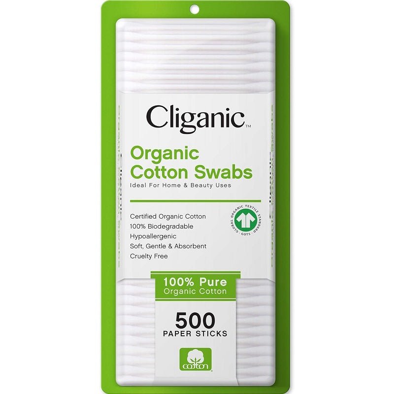 Cliganic Organic Cotton Swabs, 500 Count - 100% Pure Natural Cotton, Chlorine-Free Hypoallergenic, Soft, Gentle & Absorbent Buds - Morena Vogue