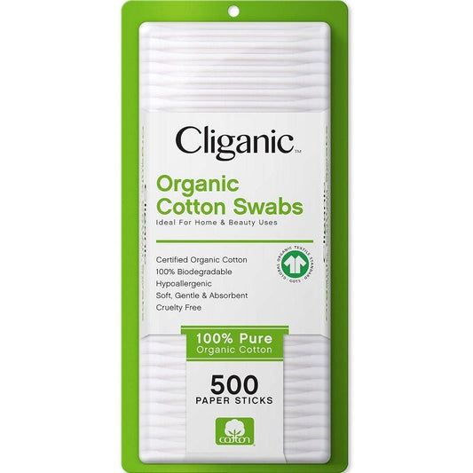 Cliganic Organic Cotton Swabs, 500 Count - 100% Pure Natural Cotton, Chlorine-Free Hypoallergenic, Soft, Gentle & Absorbent Buds - Morena Vogue