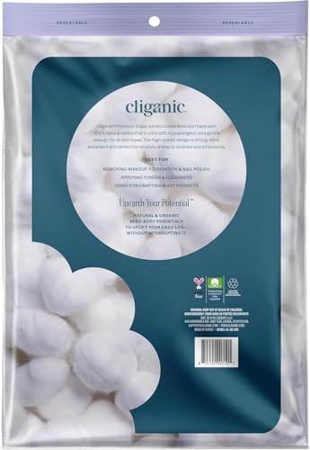 Cliganic Super Jumbo Cotton Balls (200 Count) - Hypoallergenic, Absorbent, Large Size, 100% Pure (Packaging May Vary) - Morena Vogue