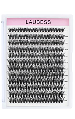 Cluster Lashes 240pcs 40D DIY Eyelash Extension D Curl Long Individual Lashes Mixed Tray Faux Mink Lash Clusters Extensions 0.07 0.10 Black (40D-0.07D-9-16mm) - Morena Vogue