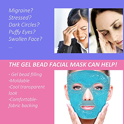 Cold Face Eye Mask Ice Pack Reduce Face Puff, Dark Circles, Gel Beads Hot Heat Cold Compress Pack, Face SPA for Woman Sleeping, Pressure, Headaches, Skin Care, Post Laser Care[Blue] - Morena Vogue