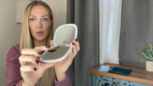 Compact LED Magnifying Travel Makeup-Mirror - 4 inches 1X/10X Magnification Small Hand Pocket Dimmable Double Sided USB Rechargeable Touch Screen, Portable Tabletop Cosmetic (White) - Morena Vogue