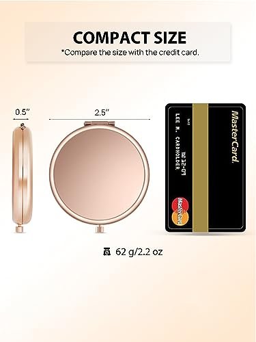 Compact Mirror for Purse, Double-Sided 1X/2X Magnifying Metal Pocket Makeup Mirrors(Round, Rose Gold) - Morena Vogue