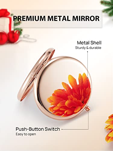 Compact Mirror for Purse, Double-Sided 1X/2X Magnifying Metal Pocket Makeup Mirrors(Round, Rose Gold) - Morena Vogue