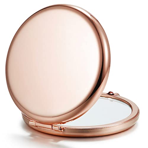 Compact Mirror for Purse, Double-Sided 1X/2X Magnifying Metal Pocket Makeup Mirrors(Round, Rose Gold) - Morena Vogue