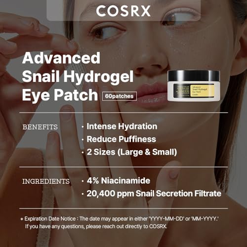 COSRX Advanced Snail Hydrogel Eye Patch (60pc), Gel Serum Mask, Puffy Undereye Treament, Fine Lines, Refresh, Hydrate| Paraben free, Korean Skincare - Morena Vogue