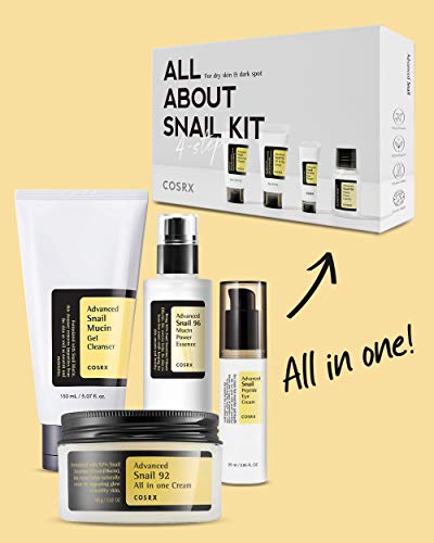 COSRX All About Snail Korean Skincare | TSA Approved Travel Size, Gift Set with Face Gel Cleanser, Essence, Cream & Eye-cream, Repairing, Recovering, Rejuvenating Kit with Snail Mucin, Korean Skincare - Morena Vogue