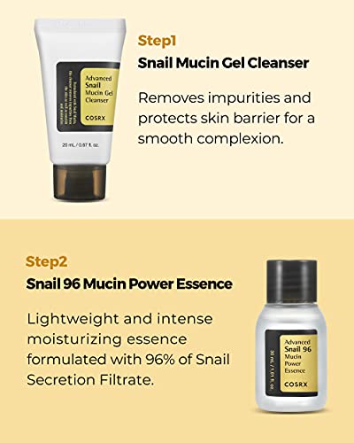 COSRX All About Snail Korean Skincare | TSA Approved Travel Size, Gift Set with Face Gel Cleanser, Essence, Cream & Eye-cream, Repairing, Recovering, Rejuvenating Kit with Snail Mucin, Korean Skincare - Morena Vogue