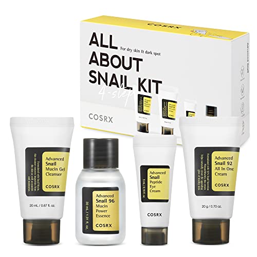 COSRX All About Snail Korean Skincare | TSA Approved Travel Size, Gift Set with Face Gel Cleanser, Essence, Cream & Eye-cream, Repairing, Recovering, Rejuvenating Kit with Snail Mucin, Korean Skincare - Morena Vogue