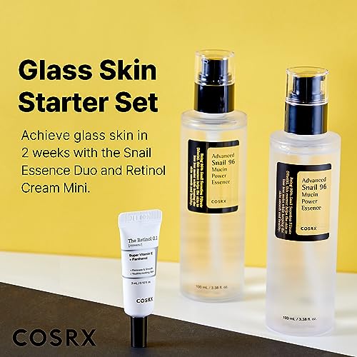 COSRX Glass Skin Starter Set, Advanced Snail 96 Mucin Power Essence (3.38 fl.oz*2) & Retinol 0.1 Cream Mini (0.1 oz), Daily Hydrating & Firming Skincare Kit for Beginners, Gift Set, Korean Skincare - Morena Vogue