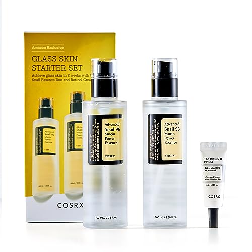 COSRX Glass Skin Starter Set, Advanced Snail 96 Mucin Power Essence (3.38 fl.oz*2) & Retinol 0.1 Cream Mini (0.1 oz), Daily Hydrating & Firming Skincare Kit for Beginners, Gift Set, Korean Skincare - Morena Vogue