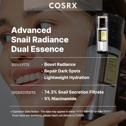 COSRX Niacinamide 5% + Snail Mucin 74% Dual Essence, Anti aging Face Serum for Dull Skin, Hydrating, Brightening, Repairing, 2.70 fl.oz / 80ml, Sensitive Skin, Not Tested on Animals, Korean Skincare - Morena Vogue