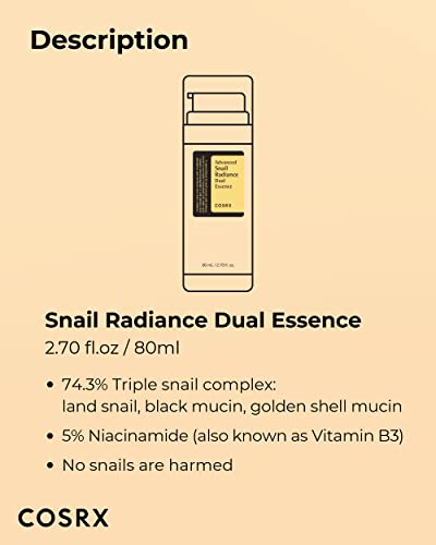 COSRX Niacinamide 5% + Snail Mucin 74% Dual Essence, Anti aging Face Serum for Dull Skin, Hydrating, Brightening, Repairing, 2.70 fl.oz / 80ml, Sensitive Skin, Not Tested on Animals, Korean Skincare - Morena Vogue