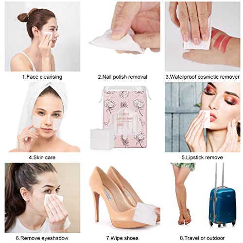 Cotton Pads, Facial Lip & Eye Makeup Remover Pads,100% Pure Cotton Effective Cosmetic Cotton Squares,Hypoallergenic, Lint-Free(222PCS) - Morena Vogue