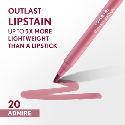 COVERGIRL Outlast, 20 Admire, Lipstain, Smooth Application, Precise Pen-Like Tip, Transfer-Proof, Satin Stained Finish, Vegan Formula, 0.06oz - Morena Vogue