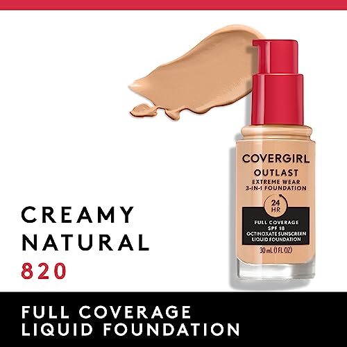 Covergirl Outlast Extreme Wear 3-in-1 Full Coverage Liquid Foundation, SPF 18 Sunscreen, Creamy Natural, 1 Fl. Oz. - Morena Vogue