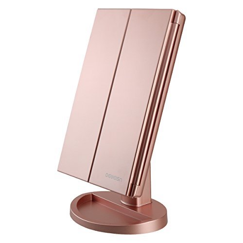 deweisn Dresser Mount Tri-Fold Lighted Vanity Mirror with 21 LED Lights, Touch Screen and 3X/2X/1X Magnification, Two Power Supply Modes Make Up Mirror,Travel Mirror - Morena Vogue