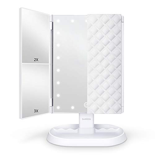 deweisn Trifold Lighted Vanity Makeup Mirror with 21 LEDs Lights,1x/2x/3x Magnification and Touch Screen Dimming,Two Power Supplies Makeup Mirror, Gift for Women - Morena Vogue