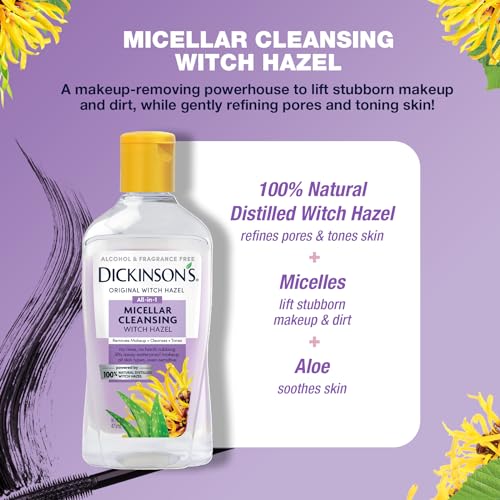 Dickinson's Micellar Cleansing Witch Hazel, An All-in-1 Makeup Remover, Pore Refiner, Skin Cleanser and Toner; Alcohol Free with Aloe, for Sensitive Skin, 16oz - Morena Vogue