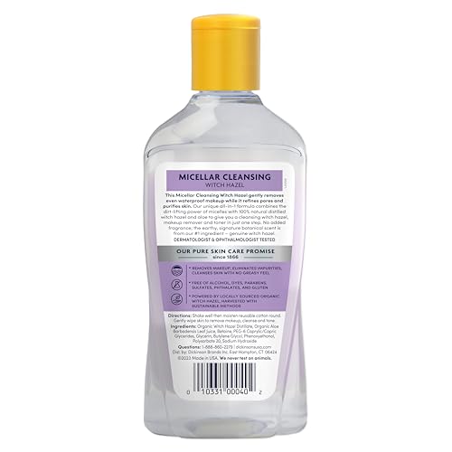 Dickinson's Micellar Cleansing Witch Hazel, An All-in-1 Makeup Remover, Pore Refiner, Skin Cleanser and Toner; Alcohol Free with Aloe, for Sensitive Skin, 16oz - Morena Vogue