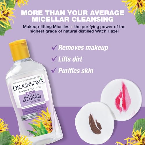 Dickinson's Micellar Cleansing Witch Hazel, An All-in-1 Makeup Remover, Pore Refiner, Skin Cleanser and Toner; Alcohol Free with Aloe, for Sensitive Skin, 16oz - Morena Vogue