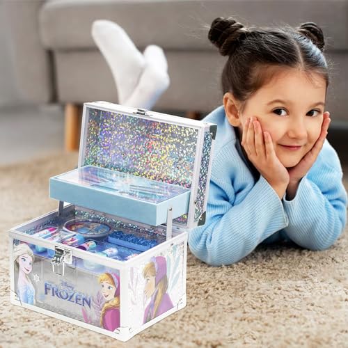 Disney Frozen Train Case Girls Beauty Set, Kids Makeup Kit for Girls, Real Washable Toy Makeup Set, Frozen Gift, Play Makeup, Pretend Play, Party Favor, Birthday, Toys Ages 3 4 5 6 7 8 9 10 11 12 - Morena Vogue