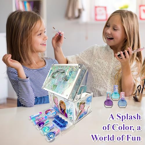 Disney Frozen Train Case Girls Beauty Set, Kids Makeup Kit for Girls, Real Washable Toy Makeup Set, Frozen Gift, Play Makeup, Pretend Play, Party Favor, Birthday, Toys Ages 3 4 5 6 7 8 9 10 11 12 - Morena Vogue