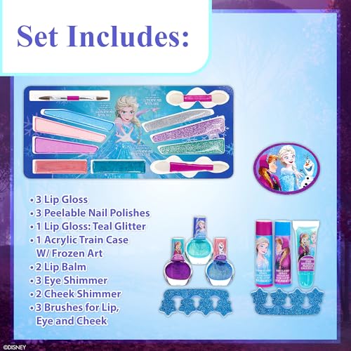 Disney Frozen Train Case Girls Beauty Set, Kids Makeup Kit for Girls, Real Washable Toy Makeup Set, Frozen Gift, Play Makeup, Pretend Play, Party Favor, Birthday, Toys Ages 3 4 5 6 7 8 9 10 11 12 - Morena Vogue