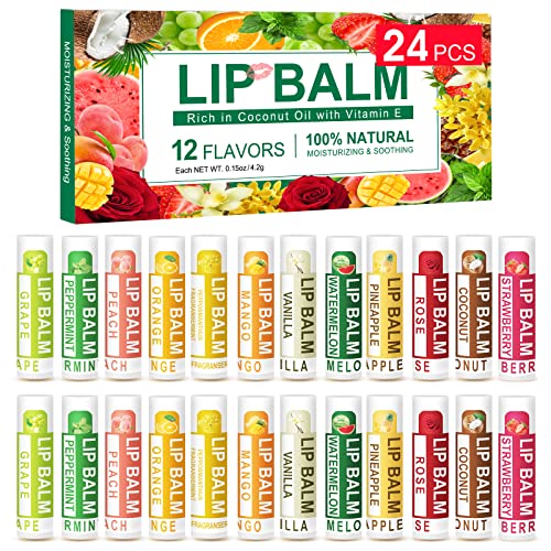 DMSKY 24 Pack Lip Balm, Natural Lip Balm Bulk with Vitamin E and Coconut Oil, Lip Care Product, Moisturizing Soothing Chapped Lips - Morena Vogue