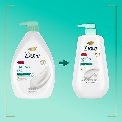 Dove Body Wash with Pump Sensitive Skin Hypoallergenic, Paraben-Free, Sulfate-Free, Cruelty-Free, Moisturizing Skin Cleanser Effectively Washes Away Bacteria While Nourishing Skin 30.6 oz - Morena Vogue