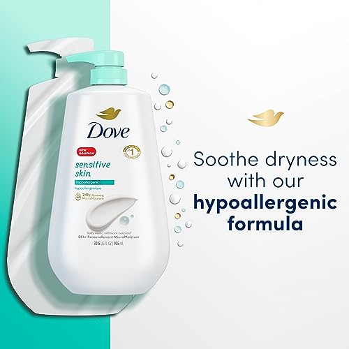 Dove Body Wash with Pump Sensitive Skin Hypoallergenic, Paraben-Free, Sulfate-Free, Cruelty-Free, Moisturizing Skin Cleanser Effectively Washes Away Bacteria While Nourishing Skin 30.6 oz - Morena Vogue