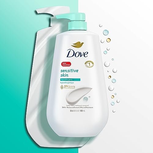 Dove Body Wash with Pump Sensitive Skin Hypoallergenic, Paraben-Free, Sulfate-Free, Cruelty-Free, Moisturizing Skin Cleanser Effectively Washes Away Bacteria While Nourishing Skin 30.6 oz - Morena Vogue