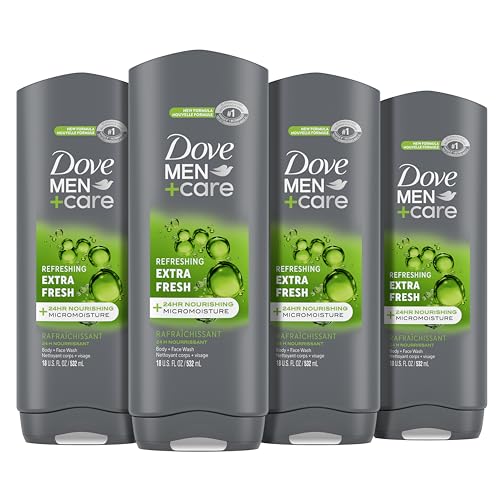 Dove Men+Care Body Wash Extra Fresh 4 Count for Men's Skin Care Body Wash Effectively Washes Away Bacteria While Nourishing Your Skin 18 oz - Morena Vogue