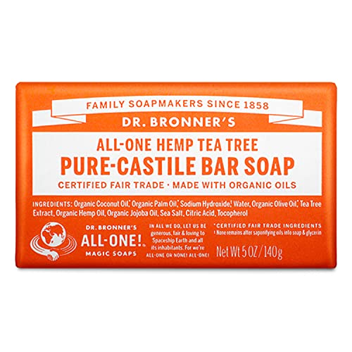 Dr. Bronner's - Pure-Castile Bar Soap (Tea Tree, 5 ounce) - Made with Organic Oils, For Face, Body, Hair and Dandruff, Gentle on Acne-Prone Skin, Biodegradable, Vegan, Non-GMO - Morena Vogue