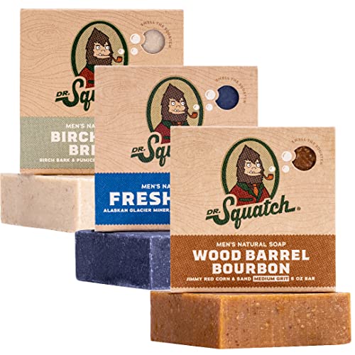 Dr. Squatch Men's Natural Bar Soap from Moisturizing Soap Made from Natural Oils - Cold Process Soap with No Harsh Chemicals - Wood Barrel Bourbon, Fresh Falls, Birchwood Breeze (3 Pack) - Morena Vogue