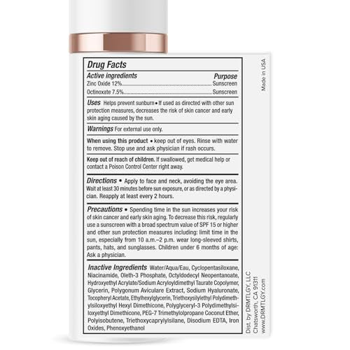 DRMTLGY Anti-Aging Tinted Moisturizer with SPF 46. Universal Tint. All-In-One Light Sheer Coverage Tinted Face Sunscreen with Broad Spectrum Protection Against UVA and UVB Rays. 1.7 oz - Morena Vogue