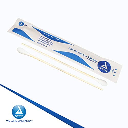 Dynarex 6-Inch Sterile Cotton Tipped Applicators - Single-Use Wooden Cotton Tip Applicators for Wound Care & Dressing, Hygiene, Makeup, Cleaning - 1 Box of 100 Pouches, 1 per Pouch - Morena Vogue