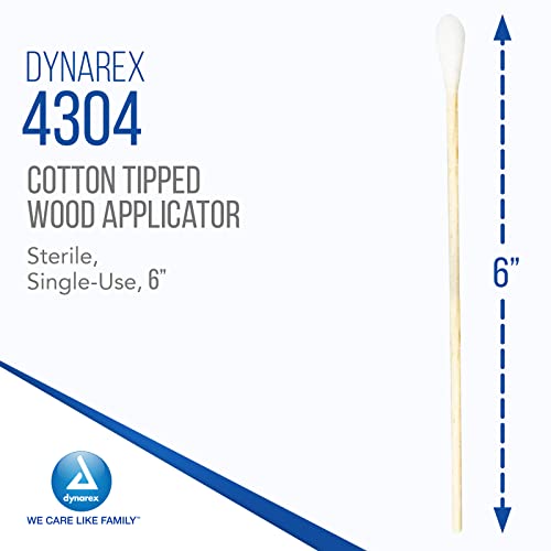 Dynarex 6-Inch Sterile Cotton Tipped Applicators - Single-Use Wooden Cotton Tip Applicators for Wound Care & Dressing, Hygiene, Makeup, Cleaning - 1 Box of 100 Pouches, 1 per Pouch - Morena Vogue