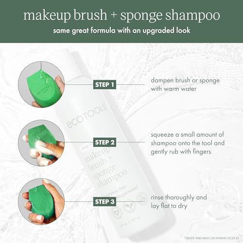 EcoTools Makeup Brush and Sponge Shampoo, Removes Makeup, Dirt, & Impurities From Brushes & Makeup Blender Sponges, Fragrance-Free Brush Cleanser, Vegan, & Cruelty-Free, 6 fl.oz./ 177 ml, 1 Count - Morena Vogue