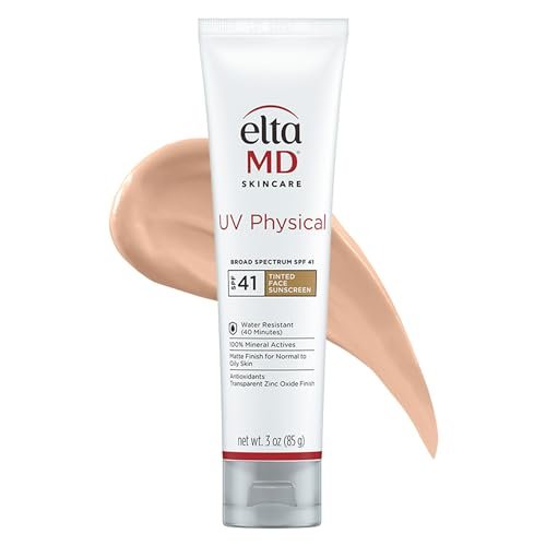 EltaMD UV Physical Tinted Face Sunscreen, SPF 41 Tinted Mineral Sunscreen with Zinc Oxide, Water Resistant up to 40 Minutes, Protects Extra Sensitive and Post Procedure Skin, Oil Free, 3.0 oz Tube - Morena Vogue