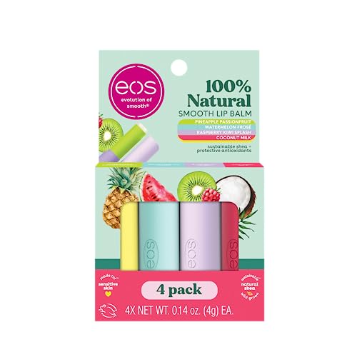 eos 100% Natural Lip Balms- Coconut Milk, Pineapple Passionfruit, Watermelon Frosé & Raspberry Kiwi Splash, All-Day Moisture Lip Care, 0.14 oz, 4-Pack - Morena Vogue