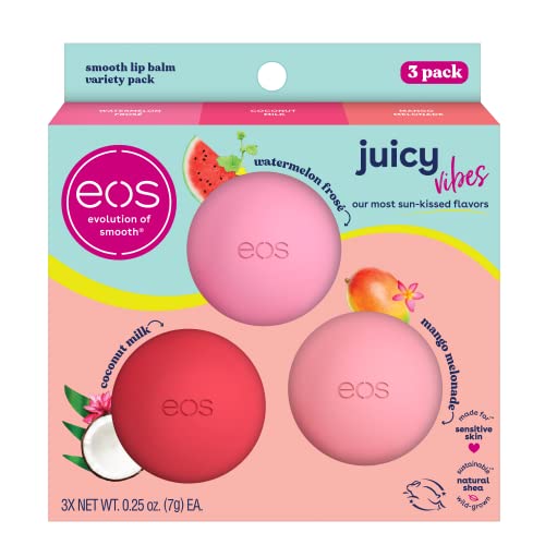 eos Juicy Vibes Lip Balm Variety Pack- Watermelon Frosé, Mango Melonade & Coconut Milk, All-Day Moisture Lip Care Products, 0.25 oz, 3-Pack - Morena Vogue