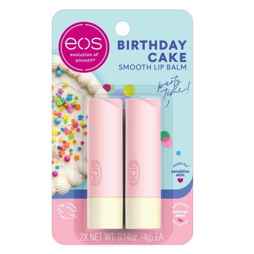 eos Natural Shea Lip Balm- Birthday Cake, Dermatologist Recommended for Sensitive Skin, All-Day Moisture Lip Care Products, 0.14 Ounce (Pack of 2) - Morena Vogue