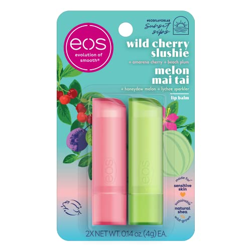 eos Sunset Sips Lip Balms- Melon Mai Tai & Wild Cherry Slushie, All-Day Moisture, Lip Care, 0.14 oz, 2-Pack - Morena Vogue