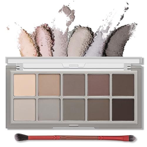 Erinde 10 Colors Eyeshadow Palette, Matte Taupe Gray Eye Shadow Makeup, Ultra-Blendable, Pigmented, Long Lasting, Neutral Nude Naked Eye Make Up Pallet with Brush, Suitable for Older Women, Cement - Morena Vogue